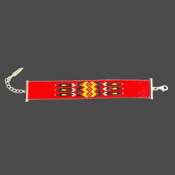 Handcrafted loom adjustable beaded cuff panel bracelet Southwest Native American - Picture 4 of 7